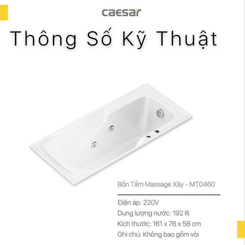 Bồn tắm xây 1m6 massage Caesar MT0460