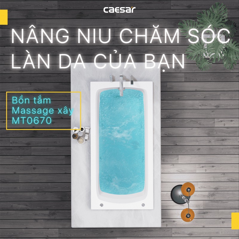 Bồn tắm xây 1m7 massage Caesar MT0670