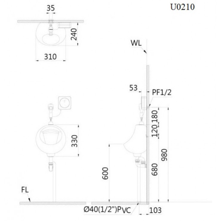 Bồn tiểu nam treo tường Caesar U0210