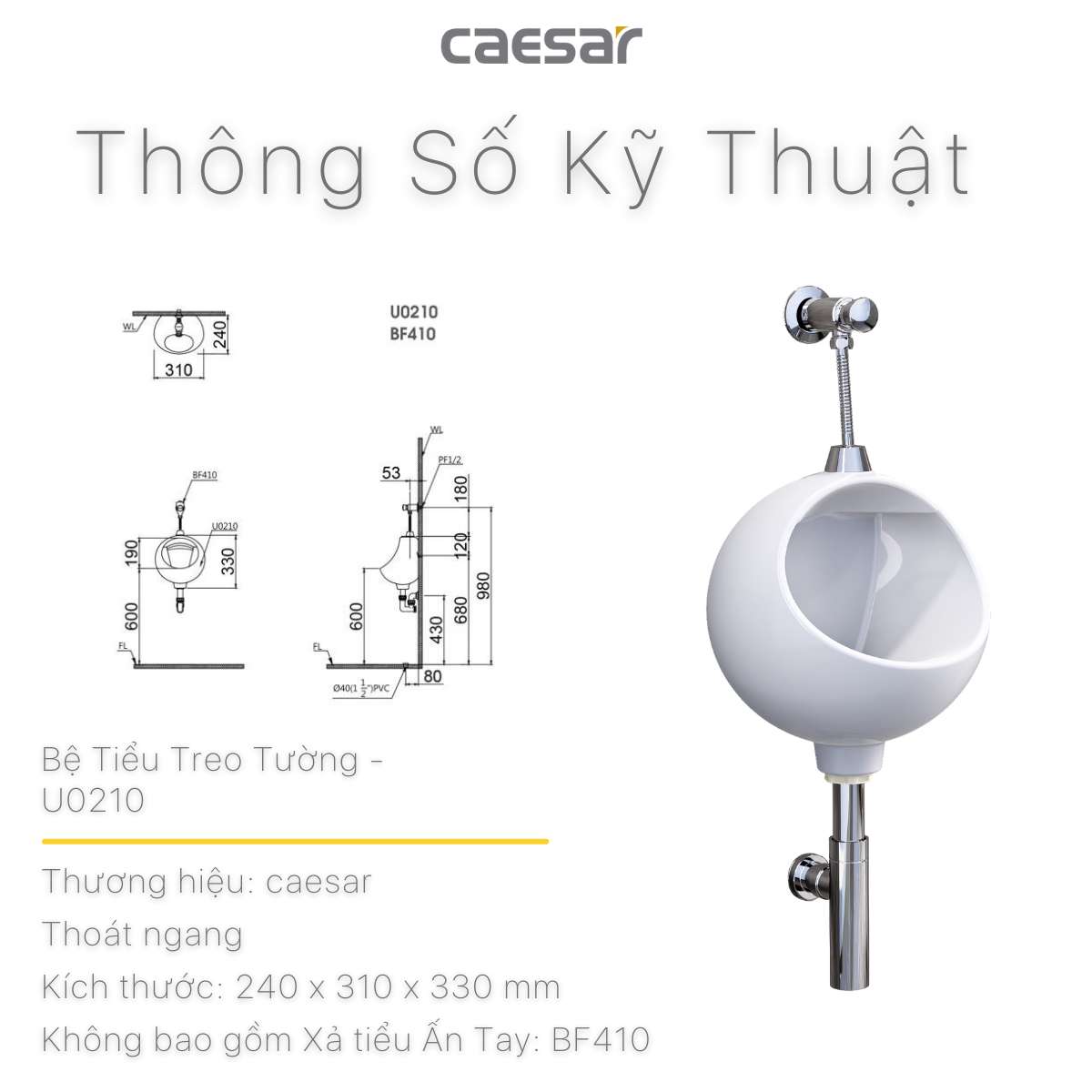 Bồn tiểu nam treo tường Caesar U0210