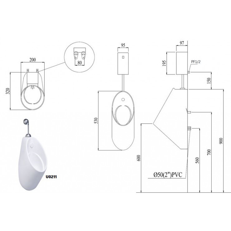 Bồn tiểu nam treo tường Caesar U0211