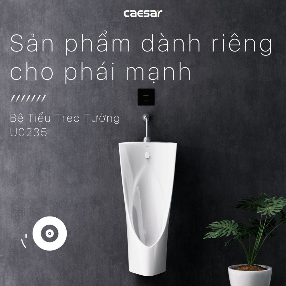 Bồn tiểu nam treo tường kèm van xả cảm ứng Caesar U0235+A654