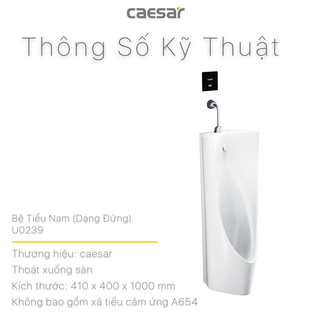 Bồn tiểu nam đặt sàn kèm van xả cảm ứng Caesar U0239+A654