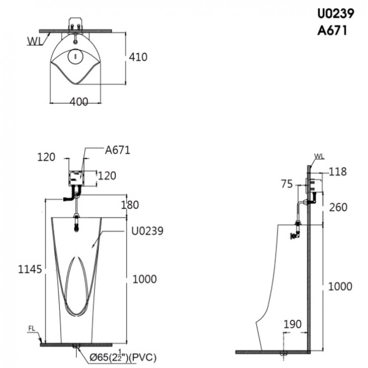 Bồn tiểu đứng thoát xuống sàn Caesar U0239