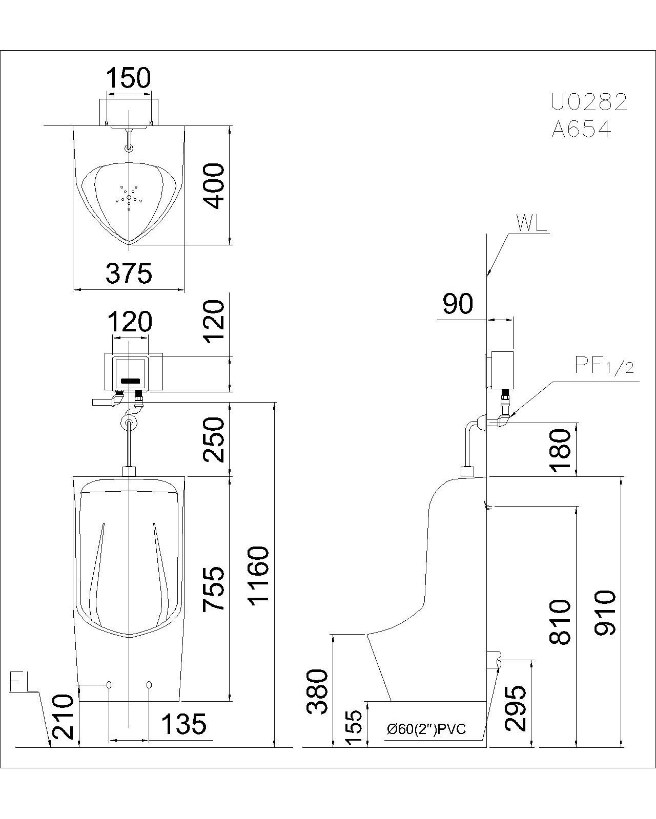 Bồn tiểu nam treo tường Caesar U0282