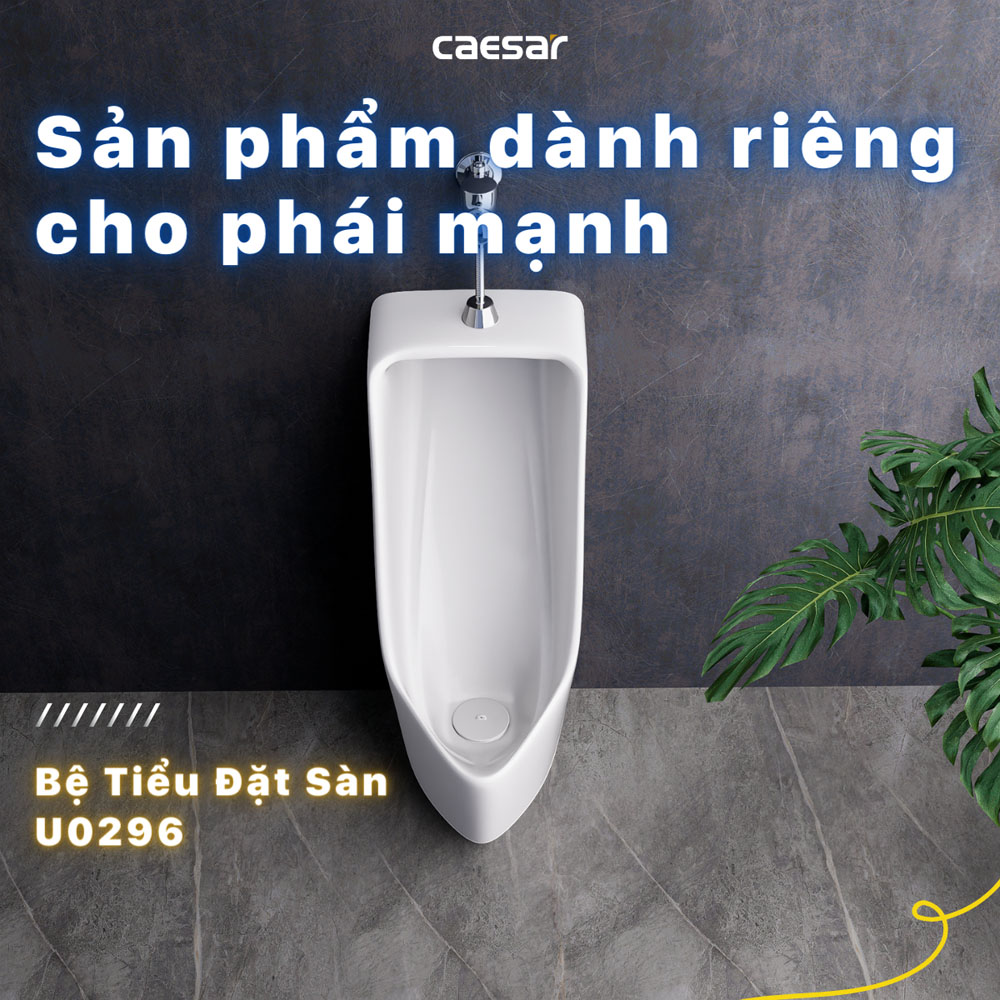 Bồn tiểu nam đặt sàn kèm van xả cảm ứng Caesar U0296+A648
