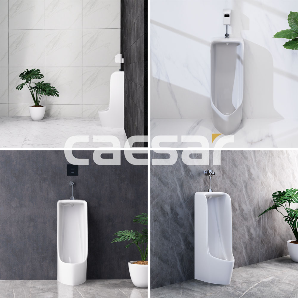 Bồn tiểu nam đặt sàn kèm van xả cảm ứng Caesar U0296+A648