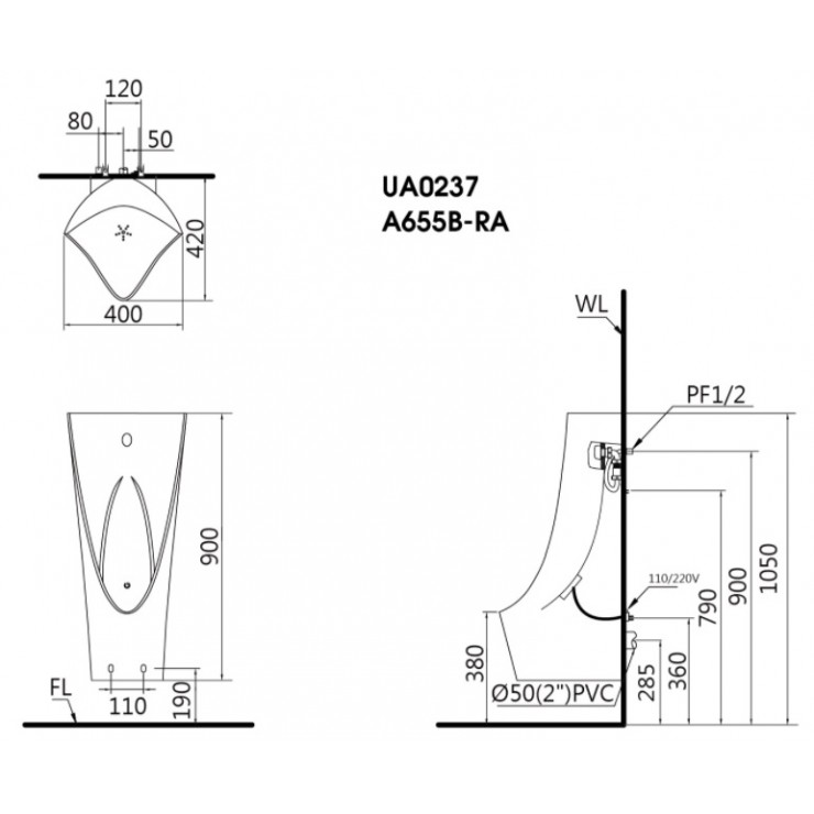 Bồn tiểu nam treo tường Caesar UA0237