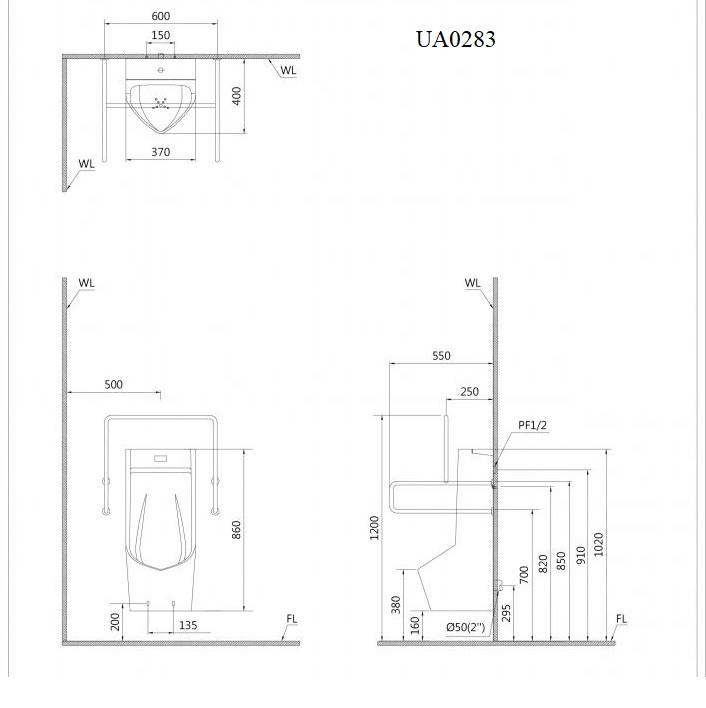 Bồn tiểu nam treo tường van cảm ứng Caesar UA0283