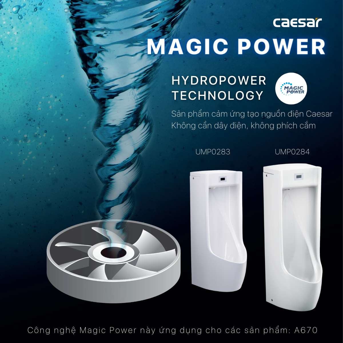 Bồn tiểu nam treo tường cảm ứng thoát ngang Caesar UMP0283