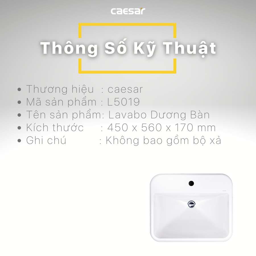 Chậu lavabo dương vành Caesar L5019