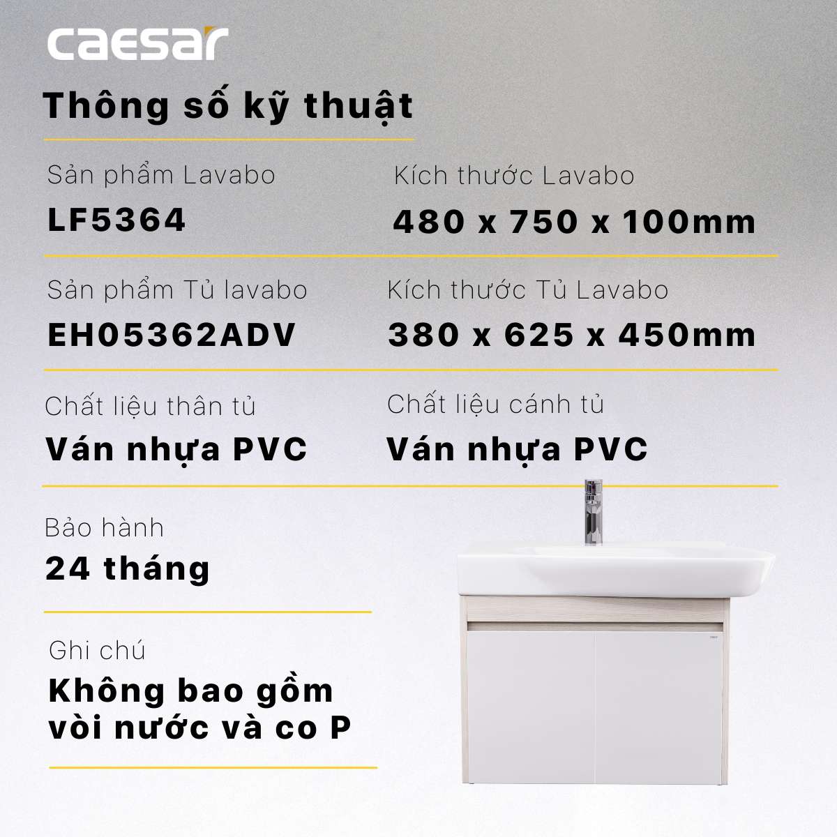 Chậu lavabo dương vành Caesar LF5364