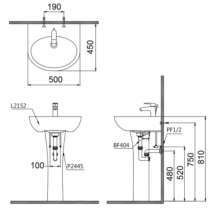 Chân chậu lavabo dài Caesar P2445