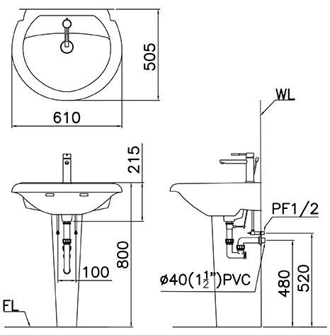 Chân chậu lavabo dài Caesar P2437