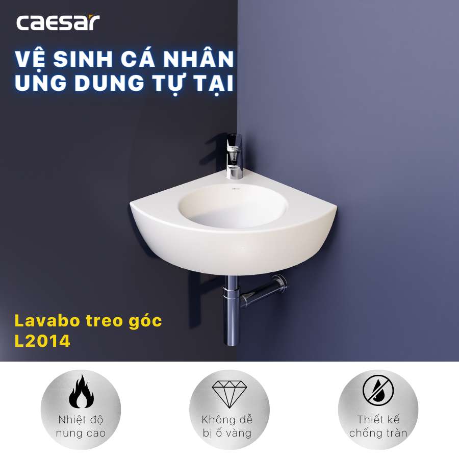 Chậu rửa lavabo treo tường đặt góc Caesar L2014