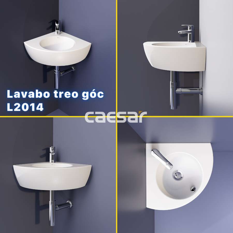 Chậu rửa lavabo treo tường đặt góc Caesar L2014