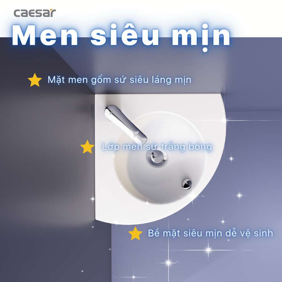 Chậu rửa lavabo treo tường đặt góc Caesar L2014