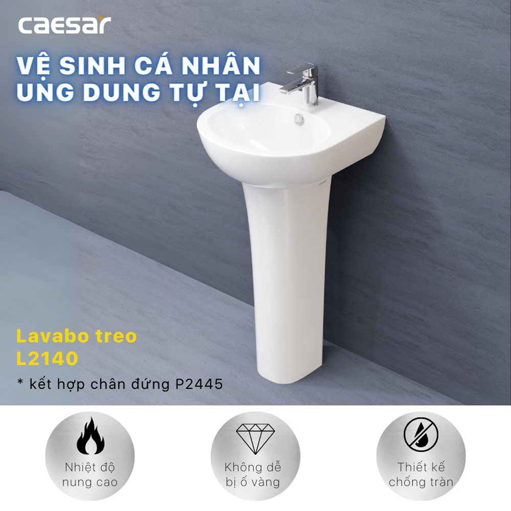 Chậu rửa lavabo treo tường chân dài Caesar L2140+P2445