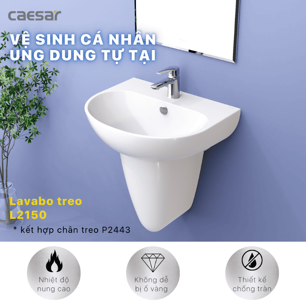 Chậu rửa lavabo treo tường chân lửng Caesar L2150+P2443