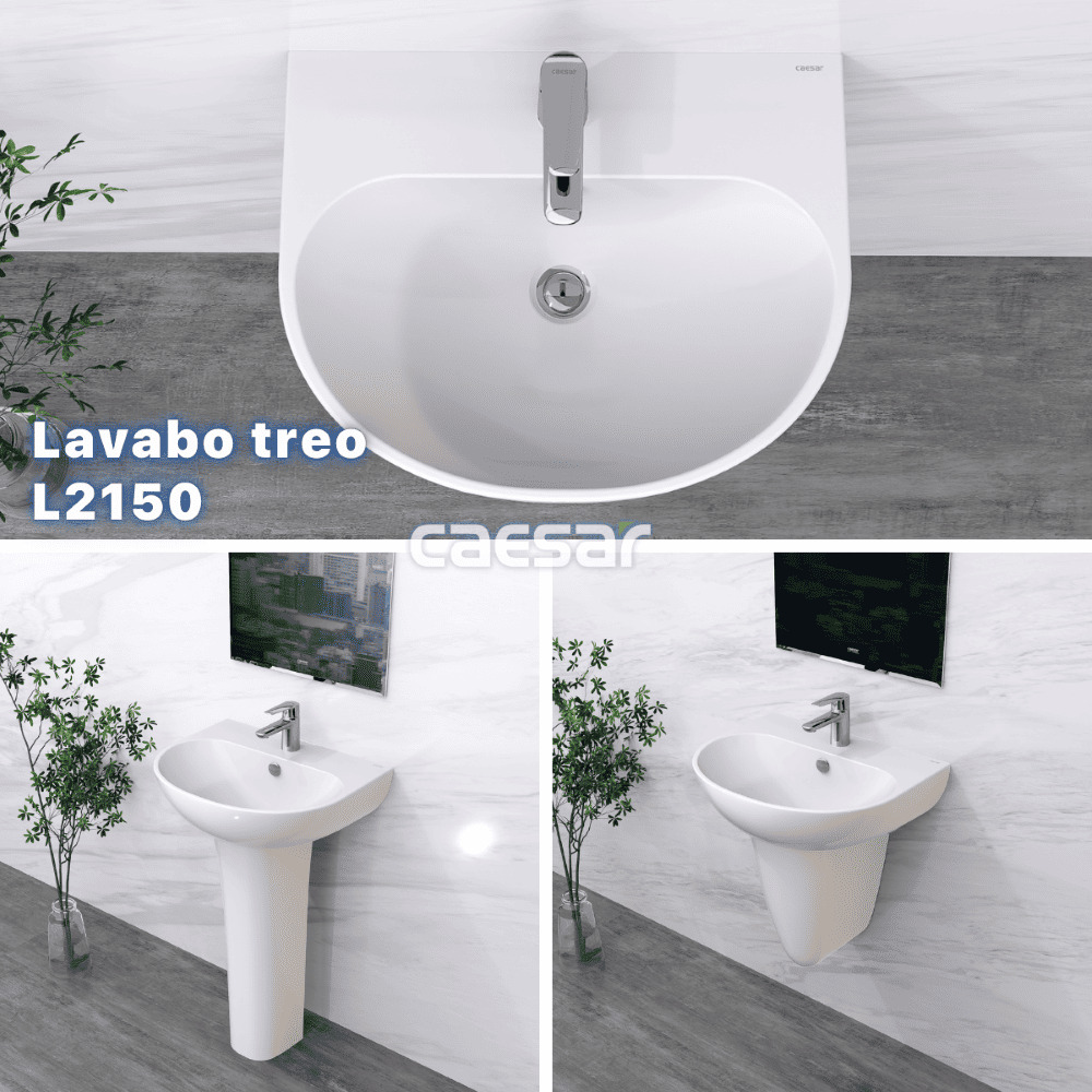 Chậu rửa lavabo treo tường chân lửng Caesar L2150+P2443