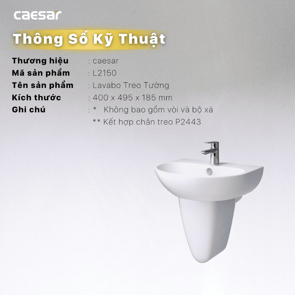 Chậu rửa lavabo treo tường chân lửng Caesar L2150+P2443
