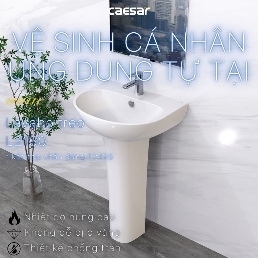 Chậu rửa lavabo treo tường chân dài Caesar L2150+P2445