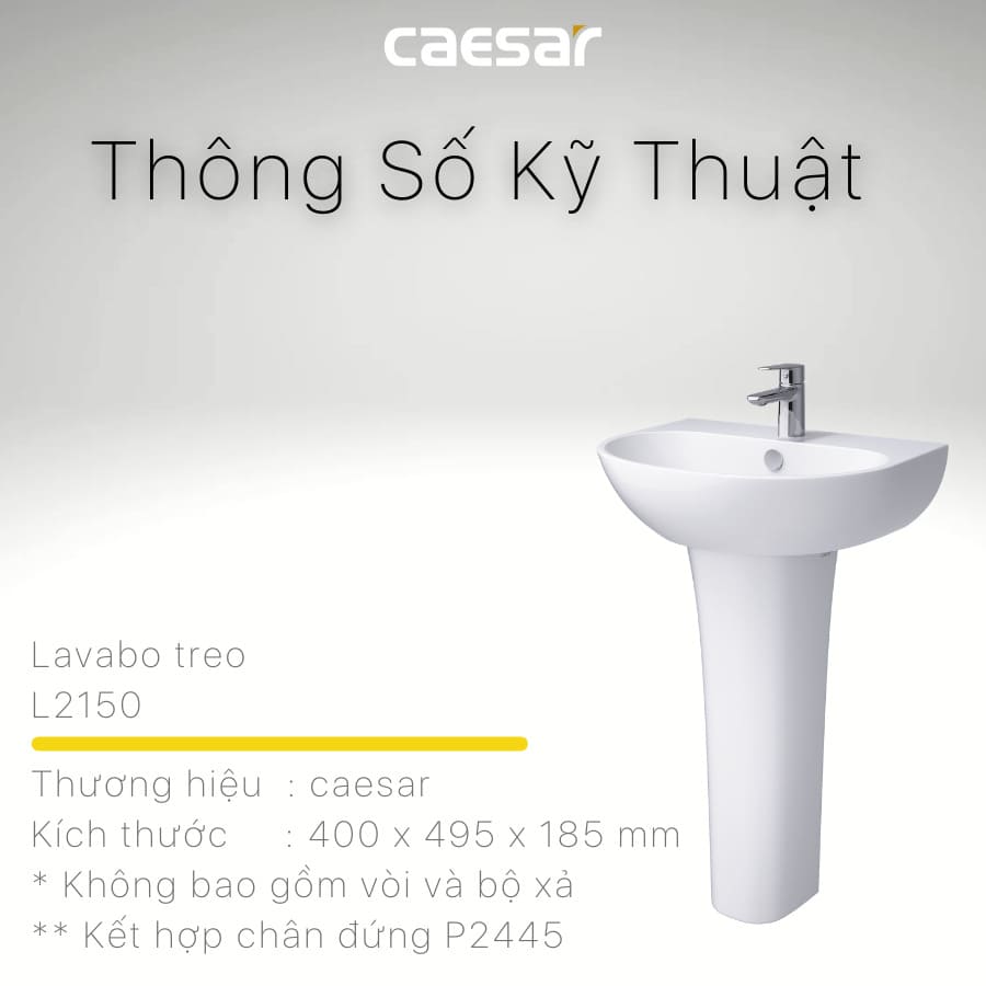 Chậu rửa lavabo treo tường chân dài Caesar L2150+P2445