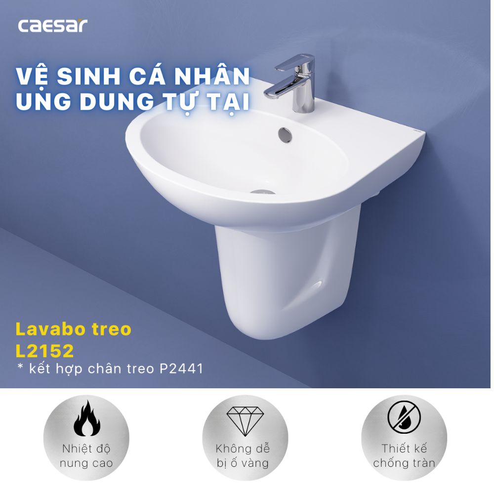 Chậu rửa lavabo treo tường chân lửng Caesar L2152+P2441