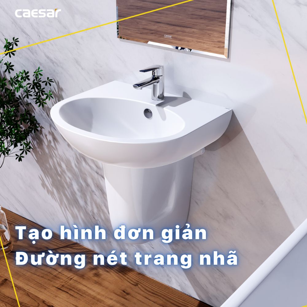 Chậu rửa lavabo treo tường chân lửng Caesar L2152+P2441