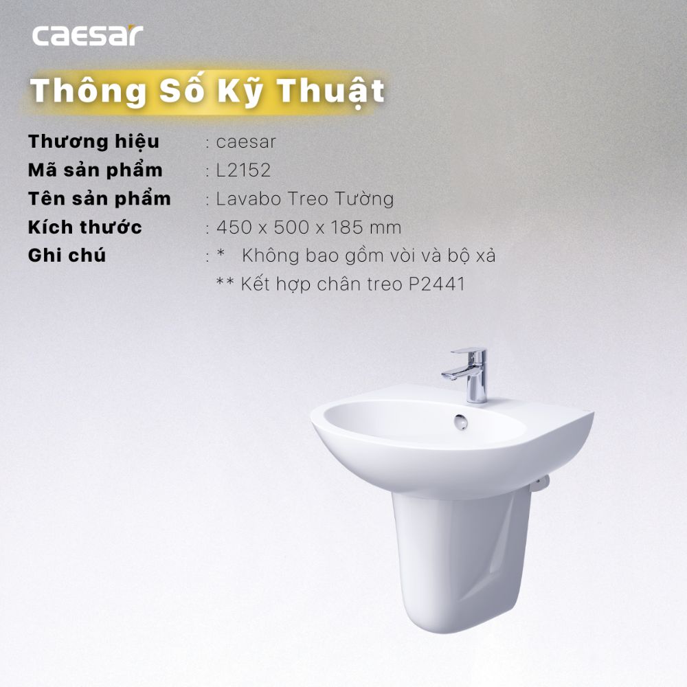 Chậu rửa lavabo treo tường chân lửng Caesar L2152+P2441