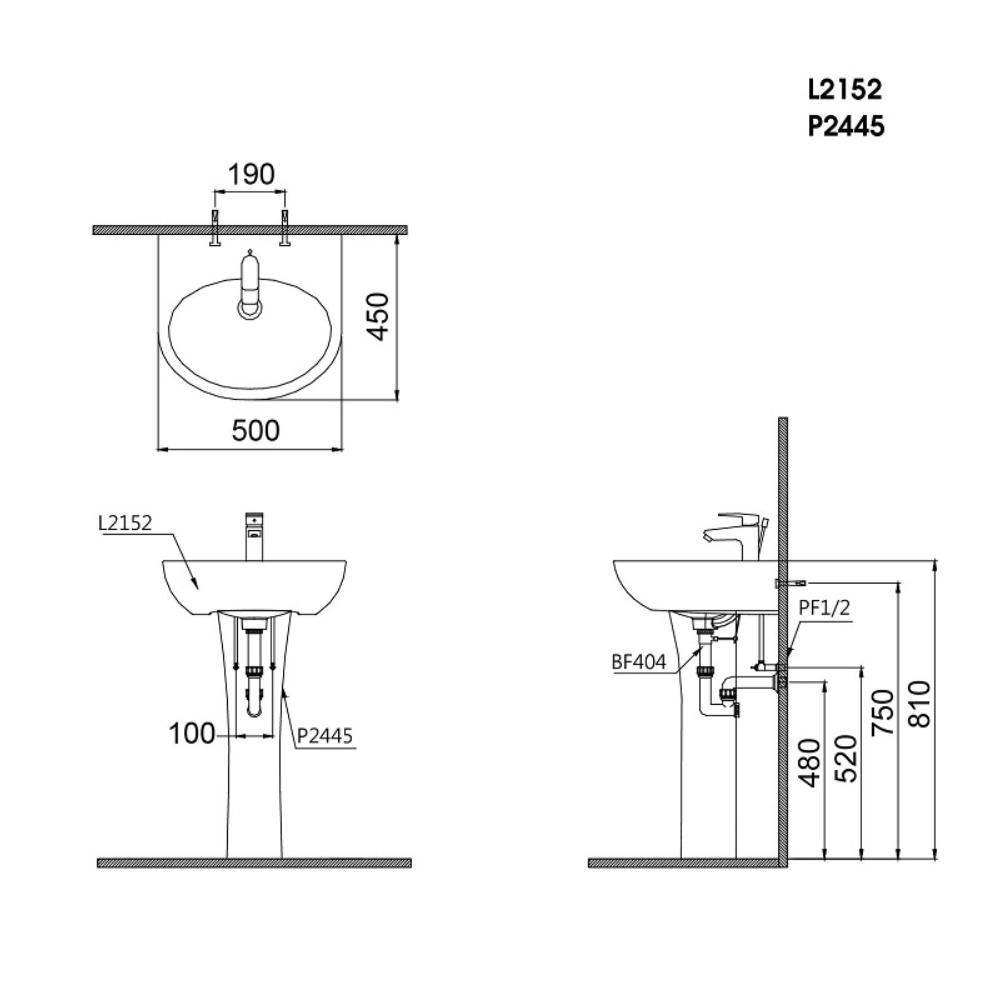 Chậu rửa lavabo treo tường chân dài Caesar L2152+P2445