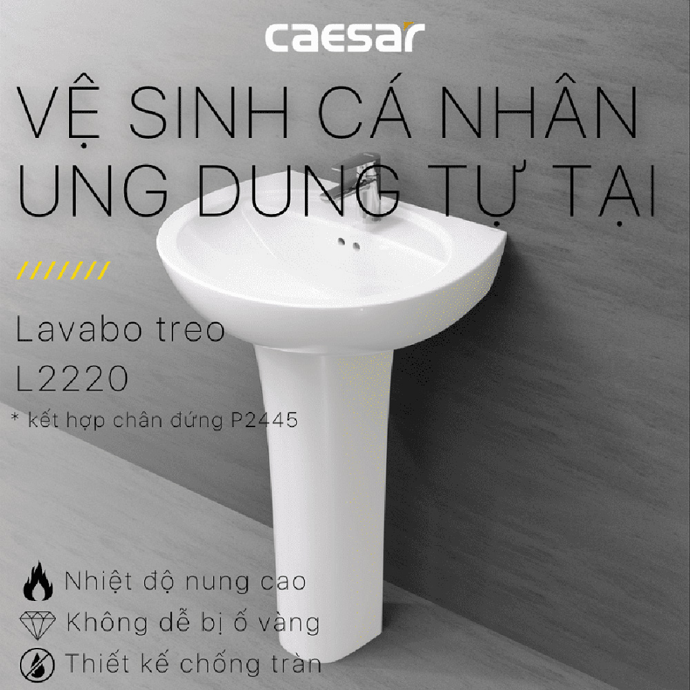 Chậu rửa lavabo treo tường chân dài Caesar L2220+P2445