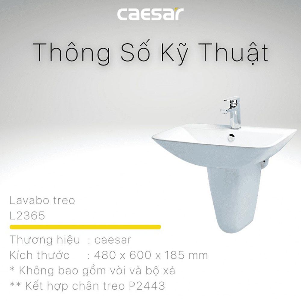 Chậu rửa lavabo treo tường chân lửng Caesar L2365+P2443