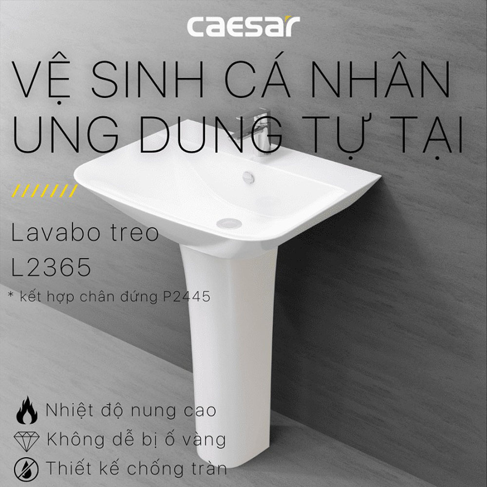 Chậu rửa lavabo treo tường chân dài Caesar L2365+P2445