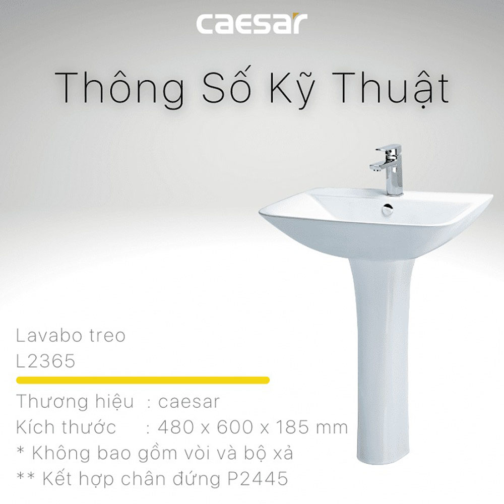 Chậu rửa lavabo treo tường chân dài Caesar L2365+P2445