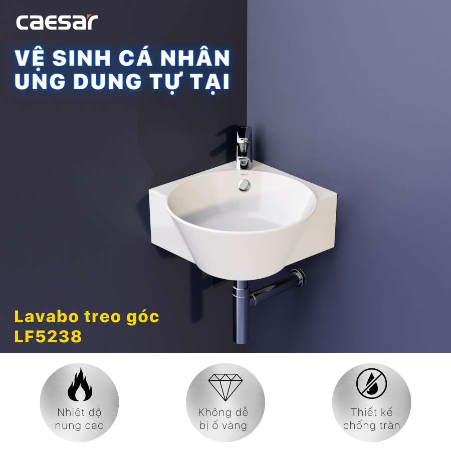 Chậu rửa lavabo treo tường đặt góc Caesar LF5238