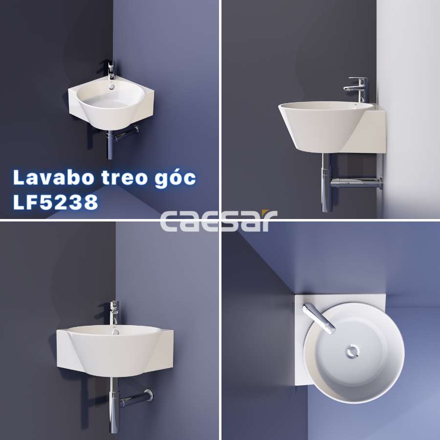 Chậu rửa lavabo treo tường đặt góc Caesar LF5238