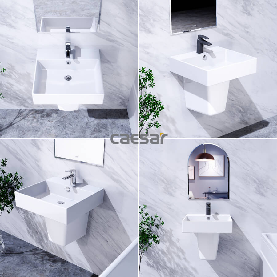 Chậu lavabo treo tường chân lửng CAESAR LF5263 + PF2463