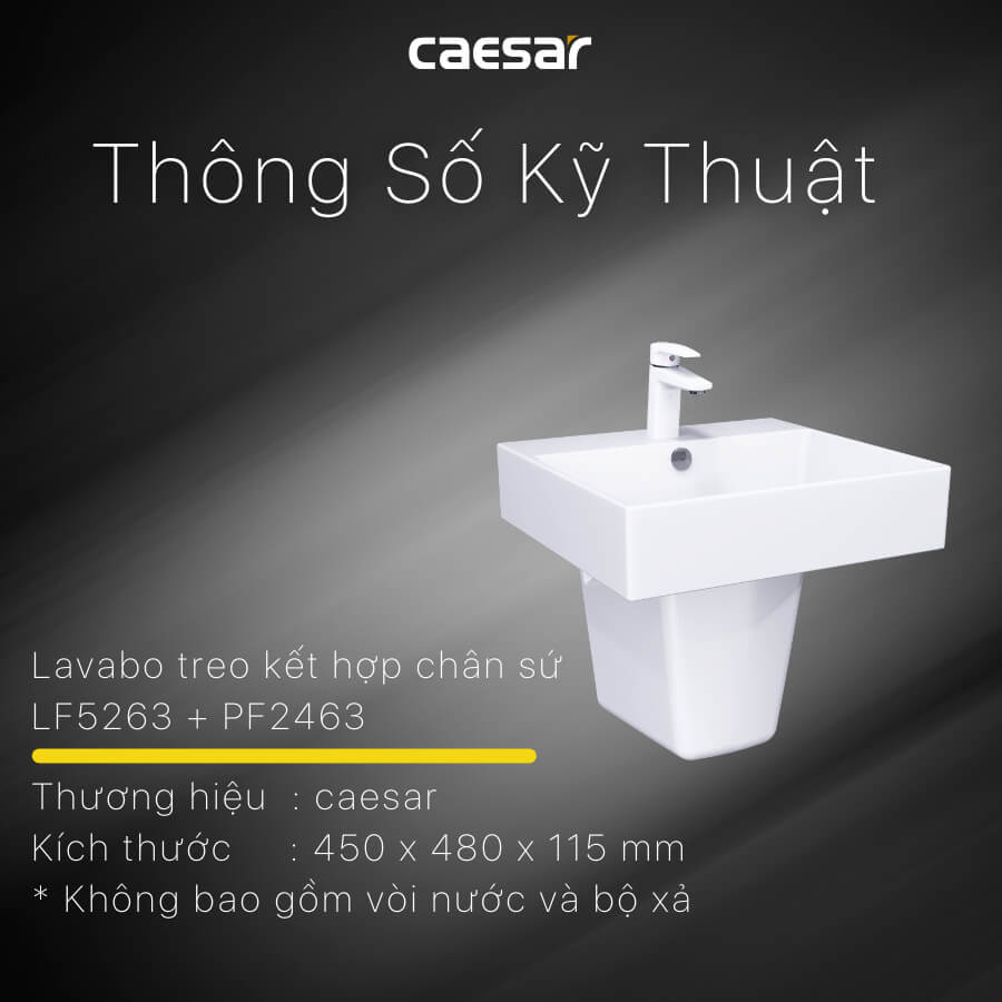 Chậu lavabo treo tường chân lửng CAESAR LF5263 + PF2463
