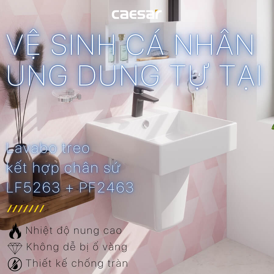 Chậu lavabo treo tường chân lửng CAESAR LF5263 + PF2463
