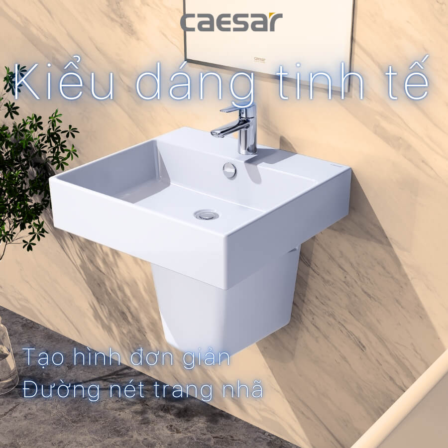 Chậu lavabo treo tường chân lửng CAESAR LF5263 + PF2463