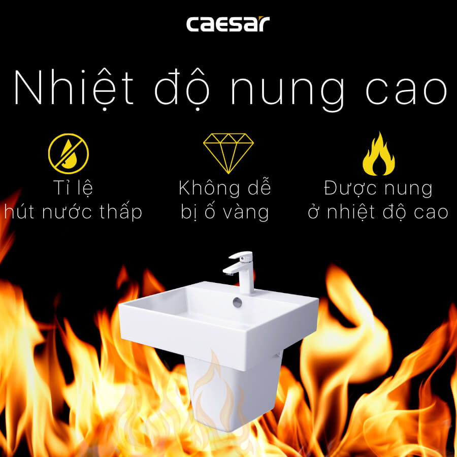 Chậu lavabo treo tường chân lửng CAESAR LF5263 + PF2463