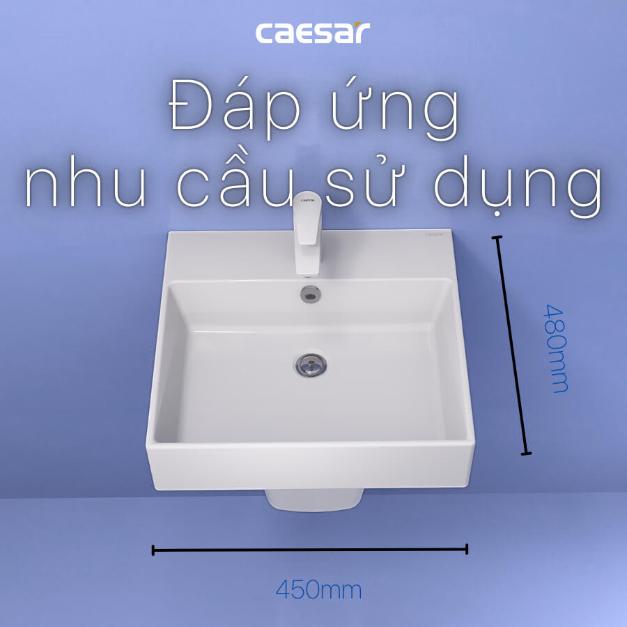 Chậu lavabo treo tường chân lửng CAESAR LF5263 + PF2463