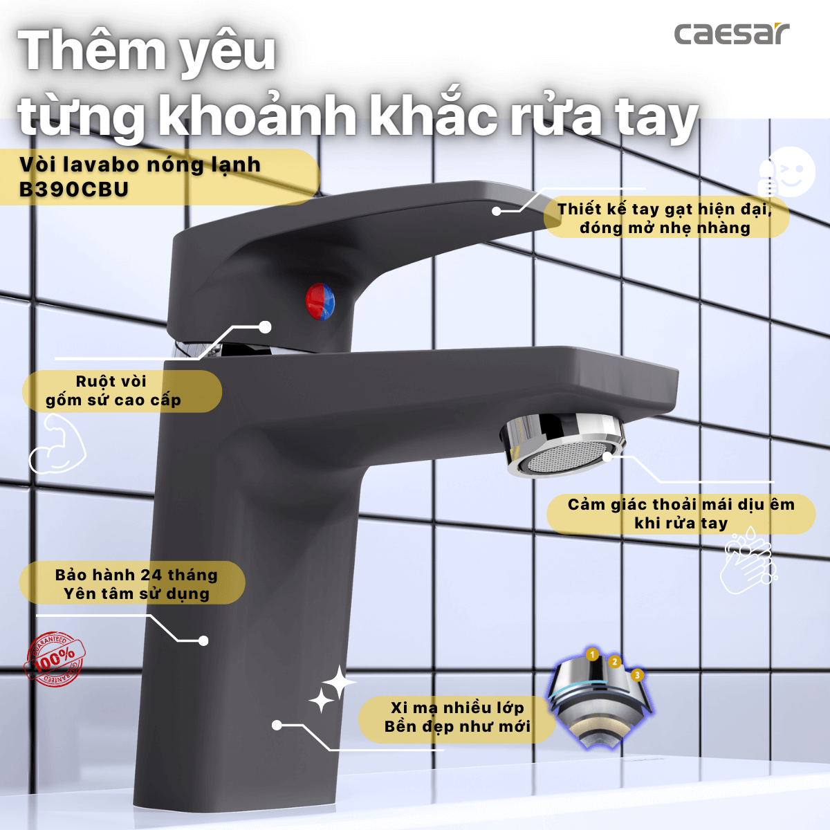 Combo thiết bị vệ sinh cao cấp Caesar CA1380H + LF5388 + EH05388AV + B390CBU + S688CB + EM01100V