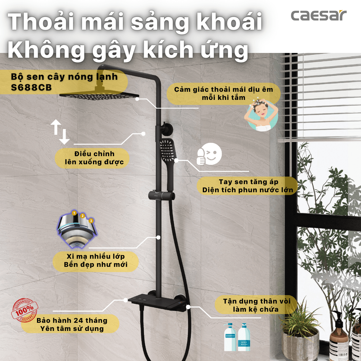 Combo thiết bị vệ sinh cao cấp Caesar CA1380H + LF5388 + EH05388AV + B390CBU + S688CB + EM01100V