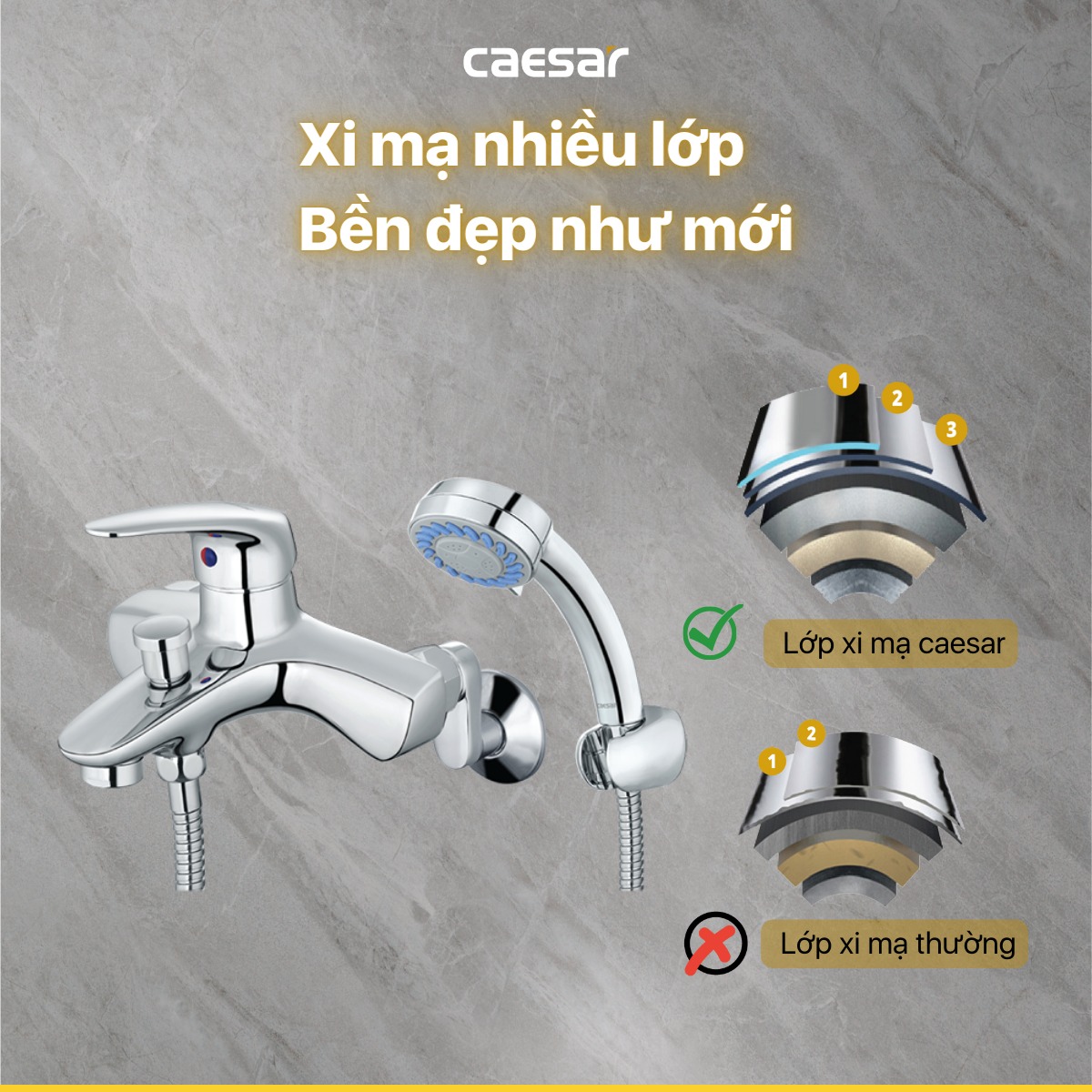 Bộ vòi sen tắm nóng lạnh Caesar S173C
