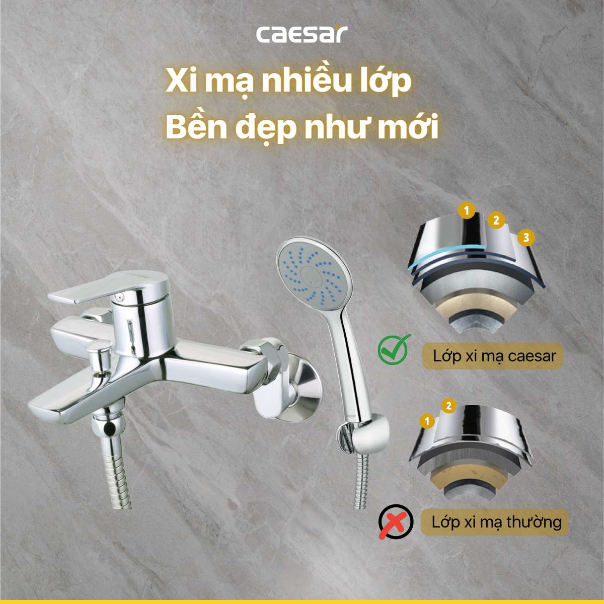 Bộ vòi sen tắm nóng lạnh Caesar S203C