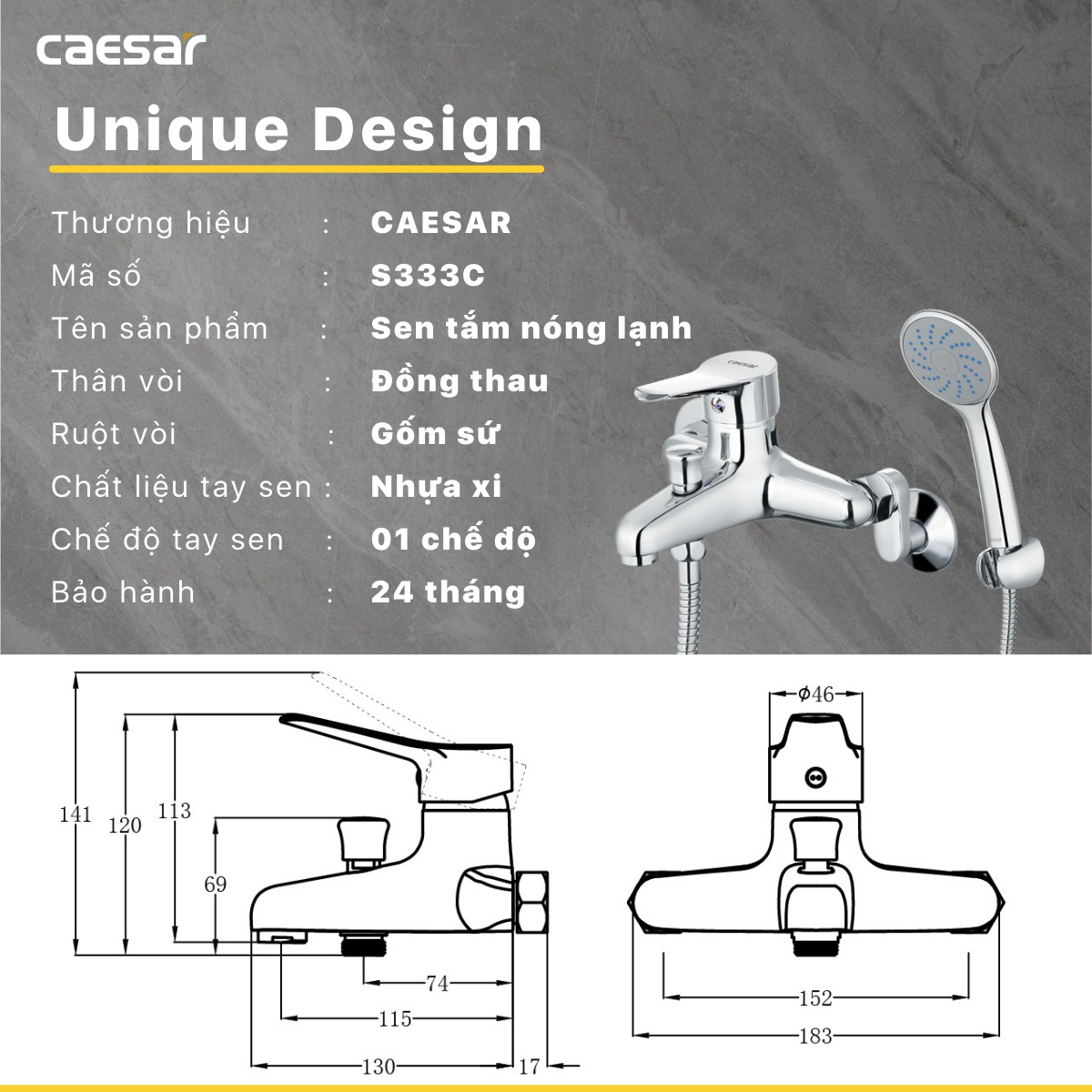 Bộ vòi sen tắm nóng lạnh Caesar S333C