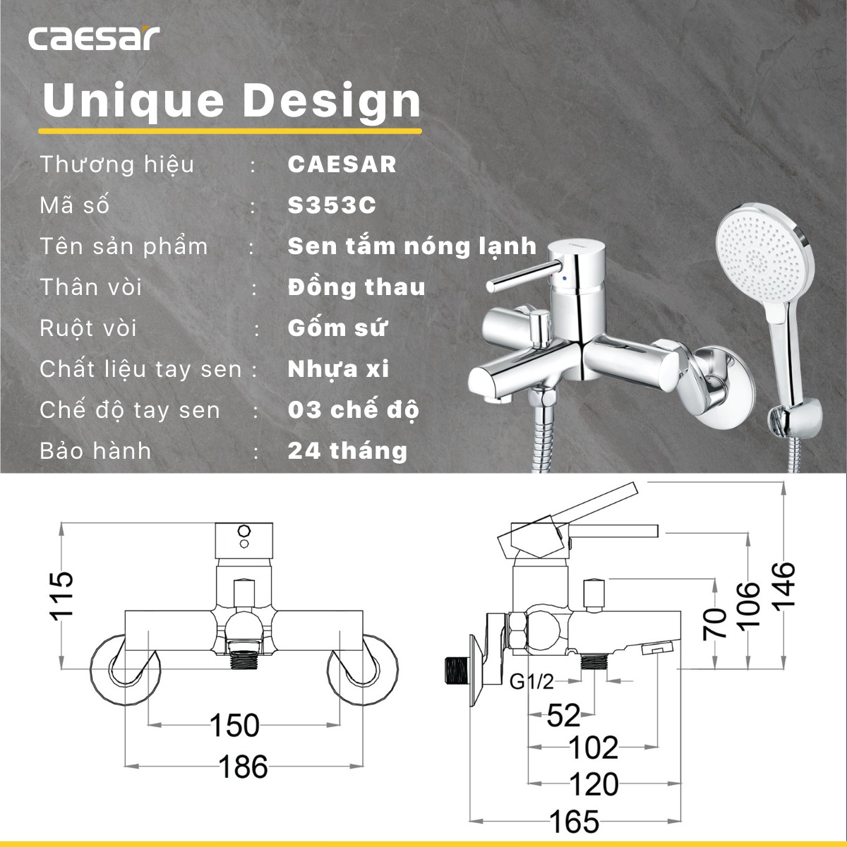 Bộ vòi sen tắm nóng lạnh Caesar S353C