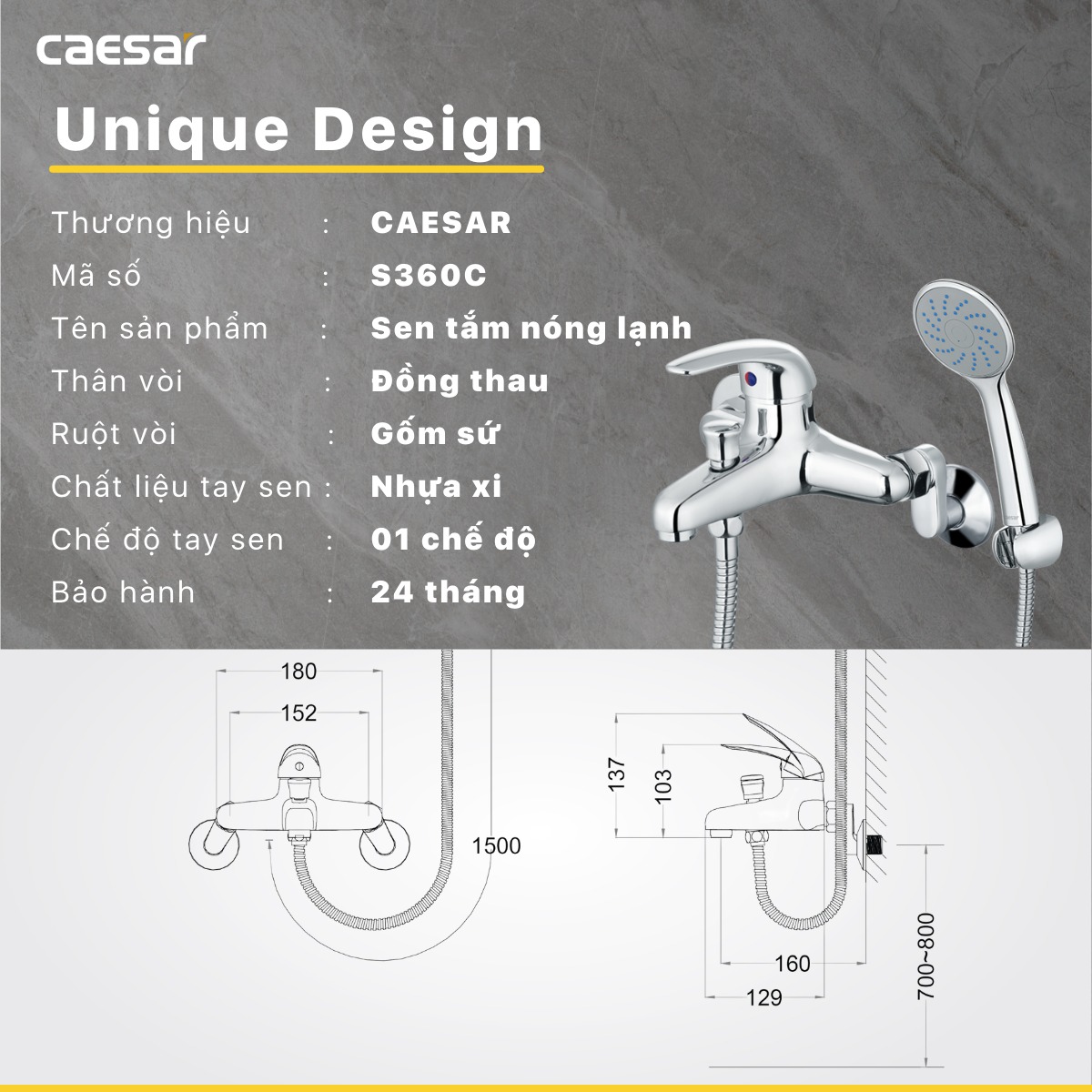 Bộ vòi sen tắm nóng lạnh Caesar S360C